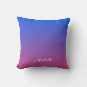 Personalised blue and pink ombre gradient cushion