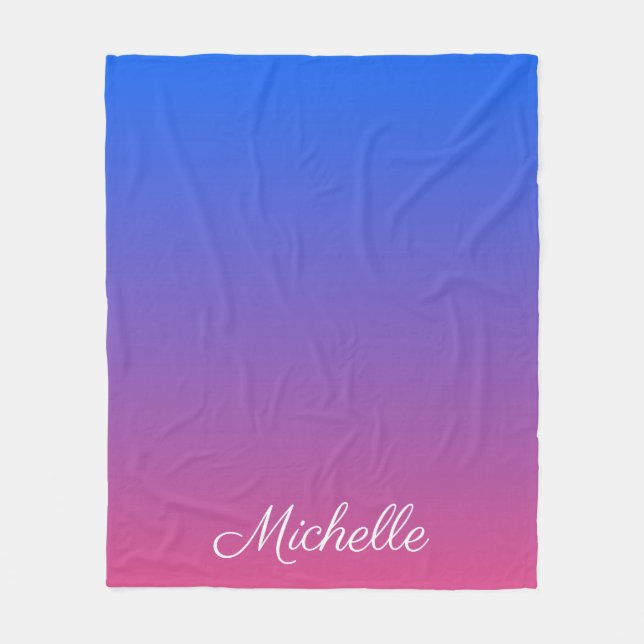 Personalised blue and pink ombre gradient fleece blanket (Front)
