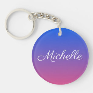 Personalised blue and pink ombre gradient key ring