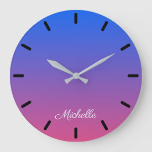 Personalised blue and pink ombre gradient large clock