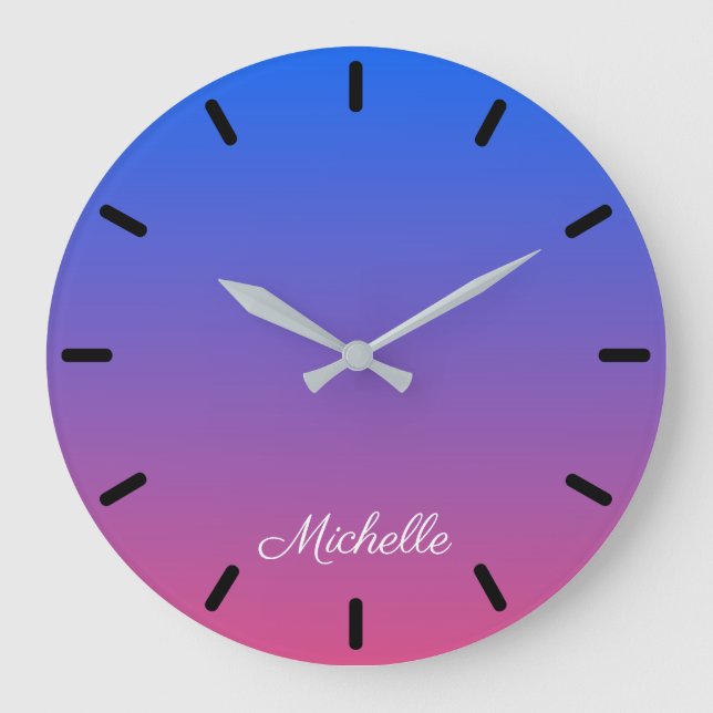 Personalised blue and pink ombre gradient large clock (Front)