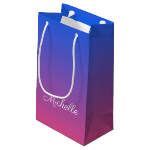 Personalised blue and pink ombre gradient small gift bag
