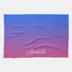 Personalised blue and pink ombre gradient tea towel