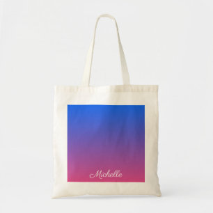 Personalised blue and pink ombre gradient tote bag