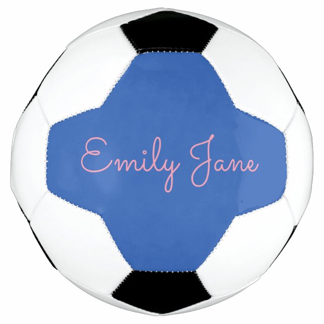 Personalised Blue and Pink Script Name Custom Soccer Ball (Front)