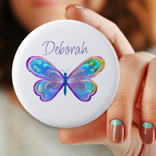 Personalised Blue and Purple Butterfly 6 Cm Round Badge