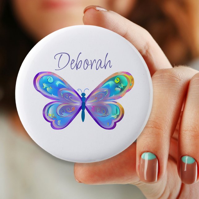 Personalised Blue and Purple Butterfly 6 Cm Round Badge (Creator Uploaded)