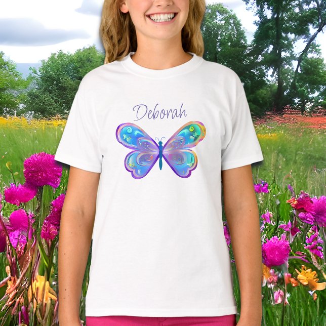 Personalised Blue and Purple Butterfly T-Shirt (Creator Uploaded)