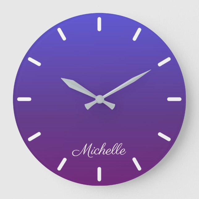 Personalised blue and purple ombre large clock (Front)