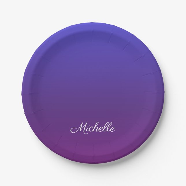 Personalised blue and purple ombre paper plate (Front)