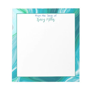Personalised Blue and Teal Black Marble  Notepad