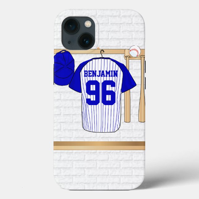 Personalised Blue and White Baseball Jersey Case-Mate iPhone Case (Back)
