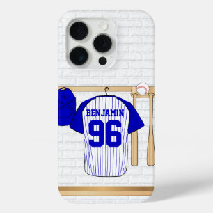 Personalised Blue and White Baseball Jersey iPhone 15 Pro Case