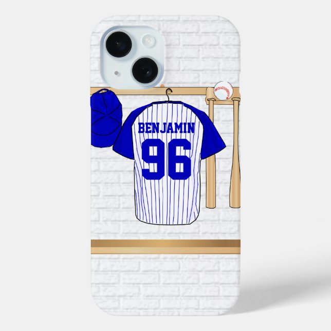 Personalised Blue and White Baseball Jersey Case-Mate iPhone Case (Back)