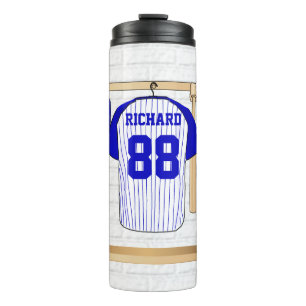 Personalised Blue and White Baseball Jersey Thermal Tumbler