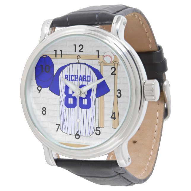 Personalised Blue and White Baseball Jersey Watch (Angled)
