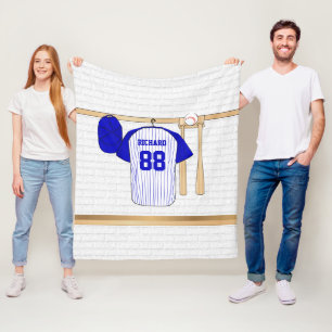 Personalised Blue and White Baseball t-ball Fleece Blanket