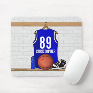 Personalised Blue and White Basketball Jersey Mouse Pad