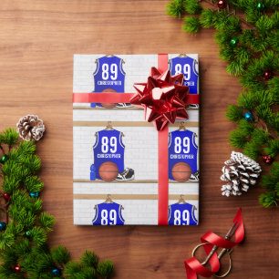 Personalised Blue and White Basketball Jersey Wrapping Paper