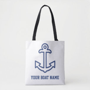 Personalised Blue and White Boat Anchor Tote Bag