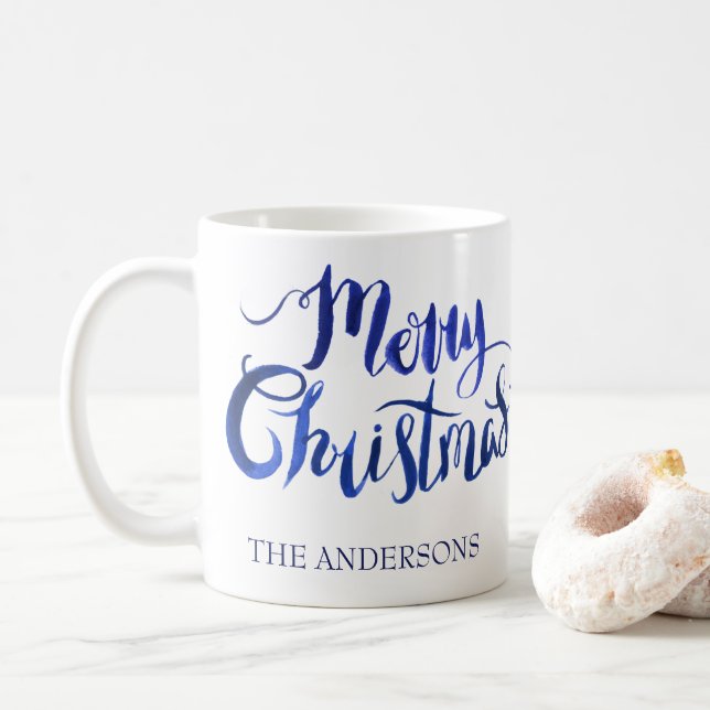 Personalised Blue and White Christmas Mug (With Donut)