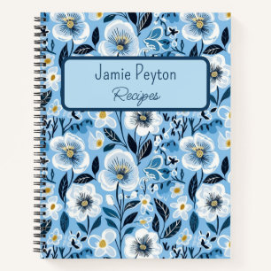 Personalised Blue and White Floral Recipe Book