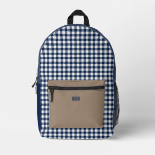 Personalised Blue and White Gingham Tablecloth Printed Backpack