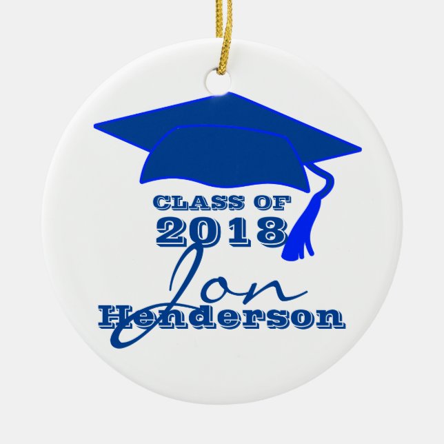 Personalised Blue and White Graduation Ceramic Tree Decoration (Front)