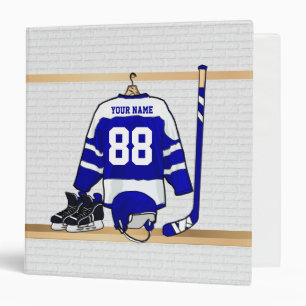 Personalised Blue and White Ice Hockey Jersey 3 Ring Binder