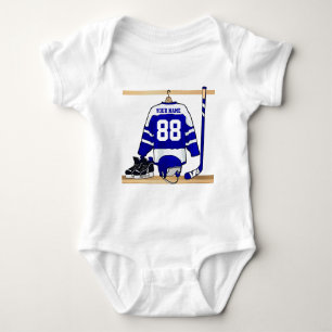 Personalised Blue and White Ice Hockey Jersey Baby Bodysuit