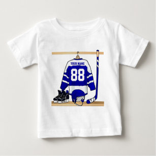 Personalised Blue and White Ice Hockey Jersey Baby T-Shirt