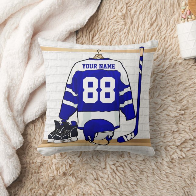 Personalised Blue and White Ice Hockey Jersey Cushion (Blanket)