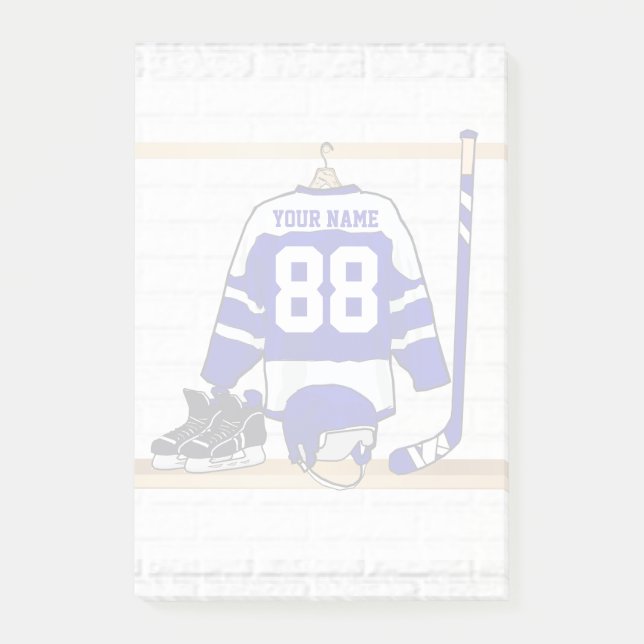 Personalised Blue and White Ice Hockey Jersey Post-it Notes (Front)
