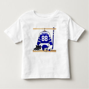 Personalised Blue and White Ice Hockey Jersey Toddler T-Shirt