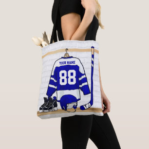 Personalised Blue and White Ice Hockey Jersey Tote Bag