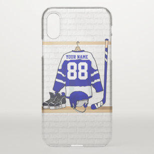 Personalised Blue and White Ice Hockey Jersey iPhone X Case