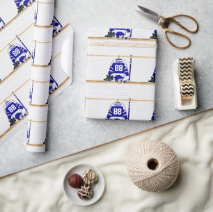 Personalised Blue and White Ice Hockey Jersey Wrapping Paper