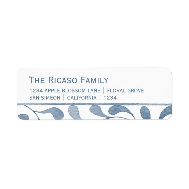 Personalised Blue And White Leaf Return Address Label (Front)