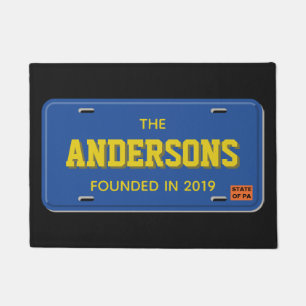 Personalised Blue and White License Plate Welcome Doormat