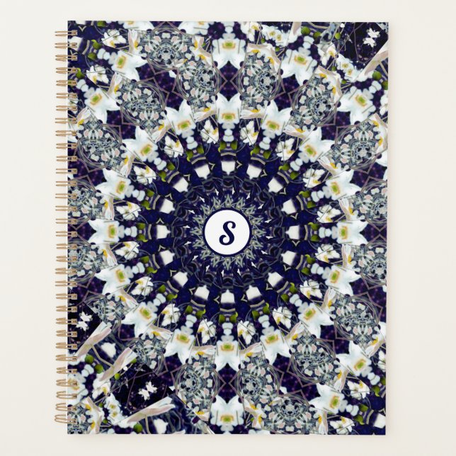 Personalised Blue and White Mandala Spiral Planner (Front)