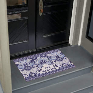 Personalised Blue and White Mexican Talavera Tile Doormat