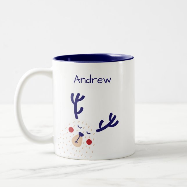 Personalised Blue and White Polar Bear Holiday Two-Tone Coffee Mug (Left)