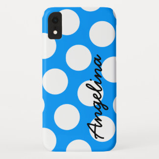 Personalised Blue and White Polka Dot iPhone XR Case