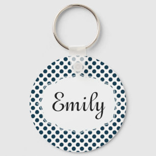 Personalised Blue and White Polka Dot Keychain