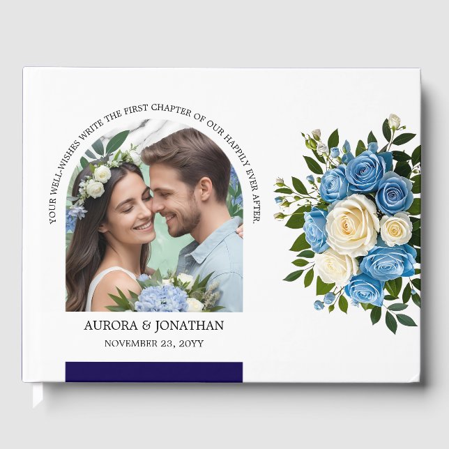 Personalised Blue and White Rose  Guest Book (Front)