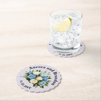 Personalised Blue and White Rose Paper Coaster