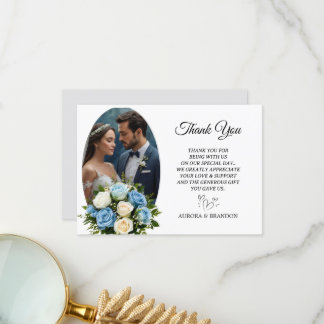 Personalised Blue and White Rose Thank You Card
