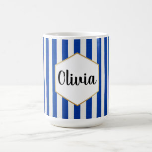 Personalised Blue and White Striped Coffee Mug