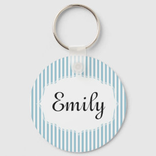 Personalised Blue and White Striped Keychain
