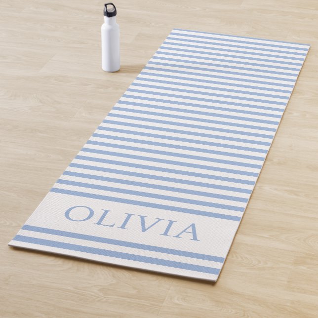 Personalised Blue and white stripes beach house  Yoga Mat (In Situ)